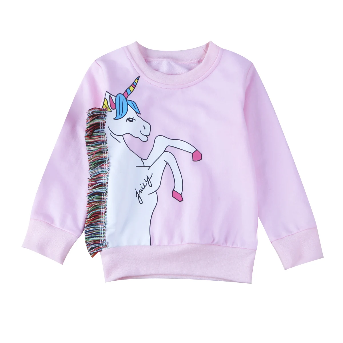 Qiilaro Girls Jumper Long Sleeve Unicorn Rainbow Sweatshirt Cotton Shirt Tops Kids Pullover Children Clothes for Age 3-8 Years