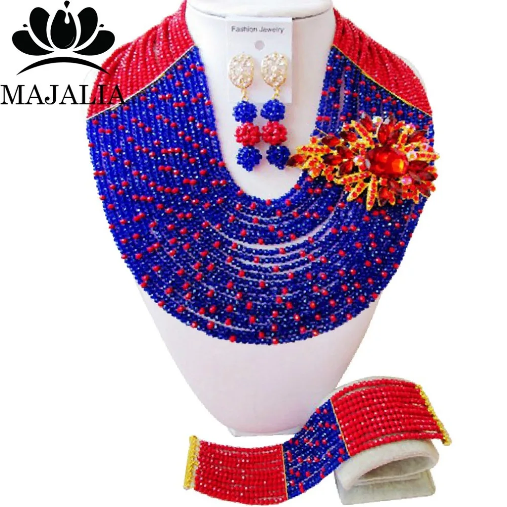 

Fashion african jewelry set Royal Blue nigerian wedding african beads jewelry set Crystal Free shipping Majalia-347