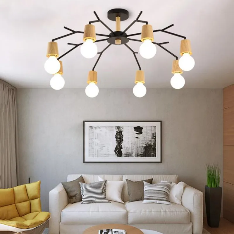 

American Village Living Room Restaurant Bedroom LED Ceiling Lamp Nordic Wooden Art Home Decor LED Ceiling Lights