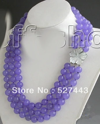 

Wholesale free shipping >>Beautiful 3 rows 10mm violet stone necklace shell flower clasp