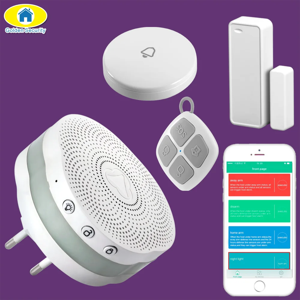 

Golden Security APP Control Bluetooth Alarm System Wireless Doorbell Door Bell Night Light Home Security Door Sensor Linkage