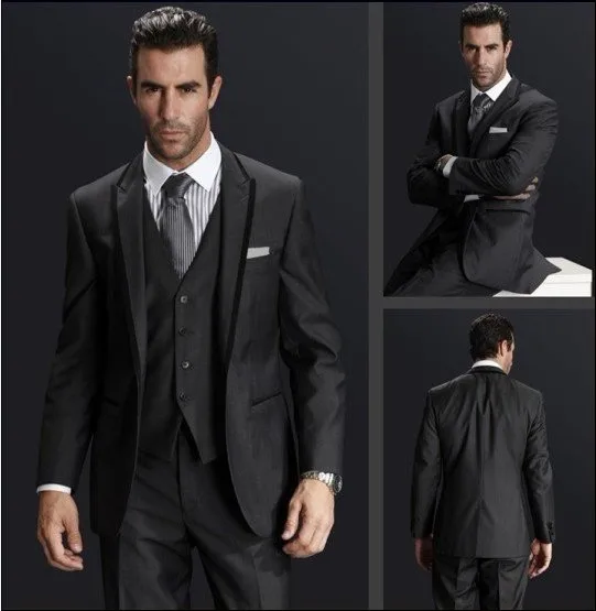 

2016 Groom Tuxedo Charcoal Gray Groomsmen Peak Lapel Wedding/Dinner Suits Best Man Bridegroom (Jacket+Pants+Tie+Vest) B211
