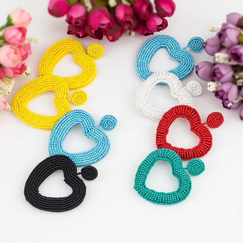 

Sehuoran 2019 New Design Oorbellen Boho Simple Handmade Heart Crystal Beads Earrings Statement Wedding Bridal Fashion Jewelry