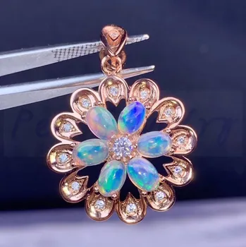 

Natural real opal flower necklace pendant 0.3ct*6pcs gemstone Free shipping 925 sterling silver Fine jewelry #S971802