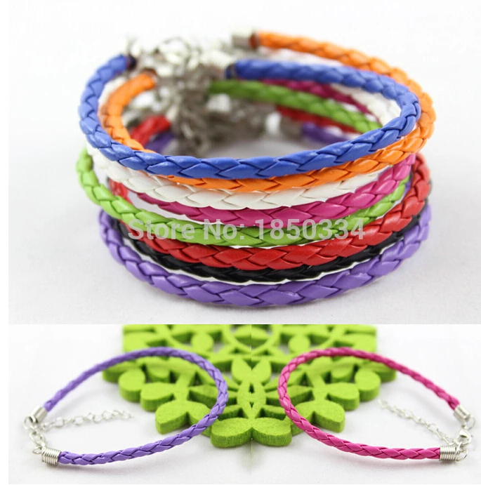 

HOT 50pcs Antique Silver Lobster Clasp Multicolor Genuine Leather Bracelets & Bangles Cords For Charm DIY Jewelry A12