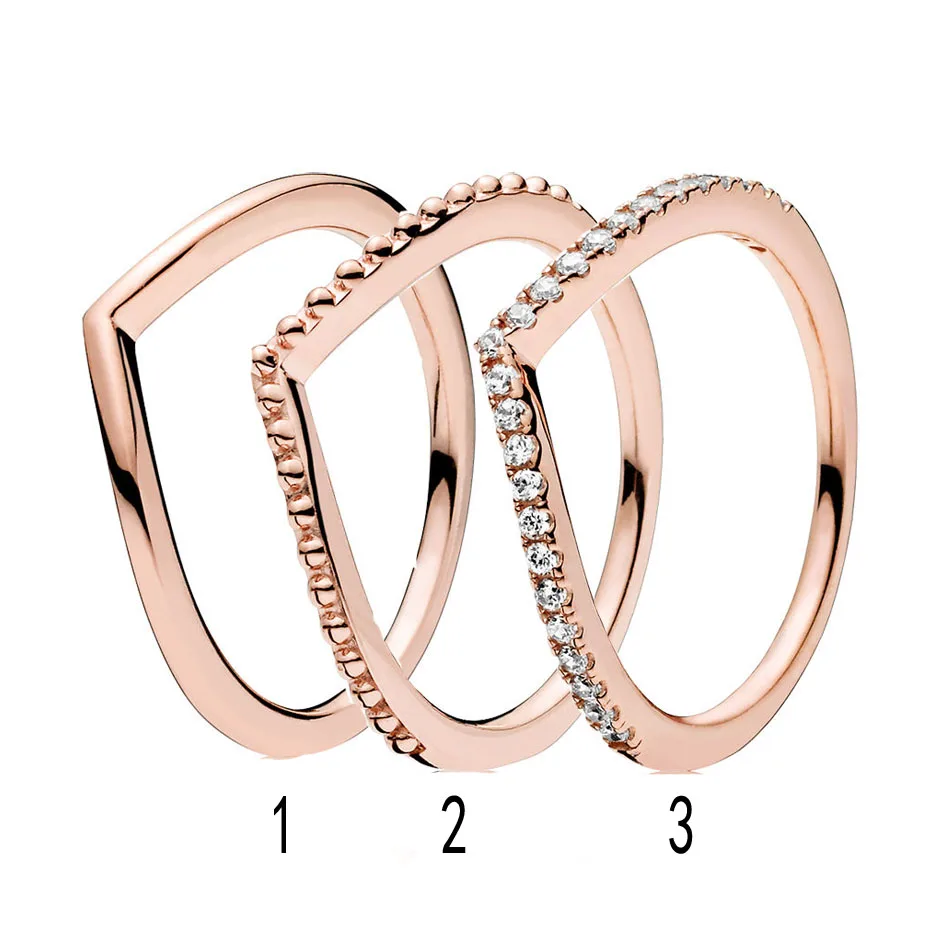 

Authentic 925 Sterling Silver Beaded Shining Wish Ring for Women Clear CZ with Crystals Rose Gold Colour fit Lady Jewelry