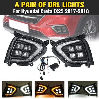 

2Pcs DRL For Hyundai Creta IX25 2017 2018 LED Daytime Running Light fog lamp South American version w/ yellow turn signal relay