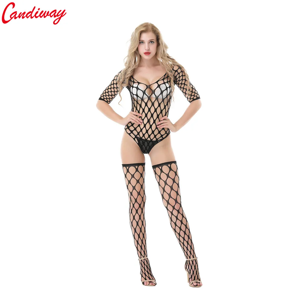 Candiway черный сексуальный боди Тедди с открытой спиной нижнее белье Глубокий v