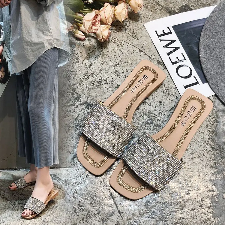 Fashion Leisure Slippers Outdoor Flat Mixed Colors Bling Slides Summer Anti-slip Open Toe Shoes | Обувь
