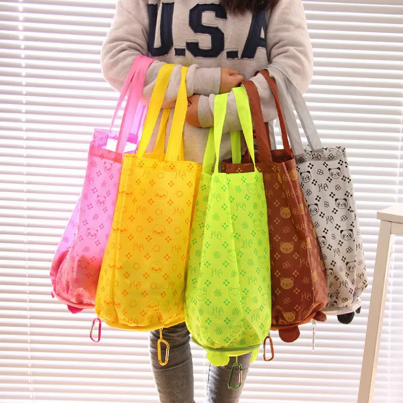 الكرتون تخزين يد طوي تخزين أكياس قابلة لإعادة الاستخدام للطي البقالة النايلون حقيبة كبيرة 6D