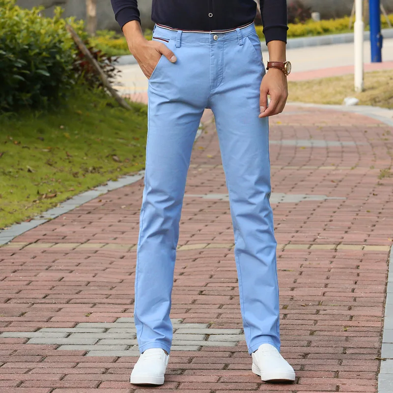 Мужские деловые повседневные брюки тренд Дизайнер хлопок облегающая в клетку брюки мужское платье досуг длинные брюки классический Jogger черный синий - Цвет: Небесно-голубой