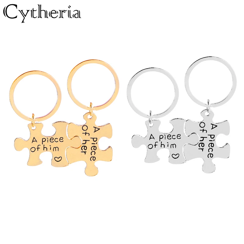 

a piece of her keychains 2 a piece of him key chains set gift for soul mate forever Stitching car key holder lovers wife rings