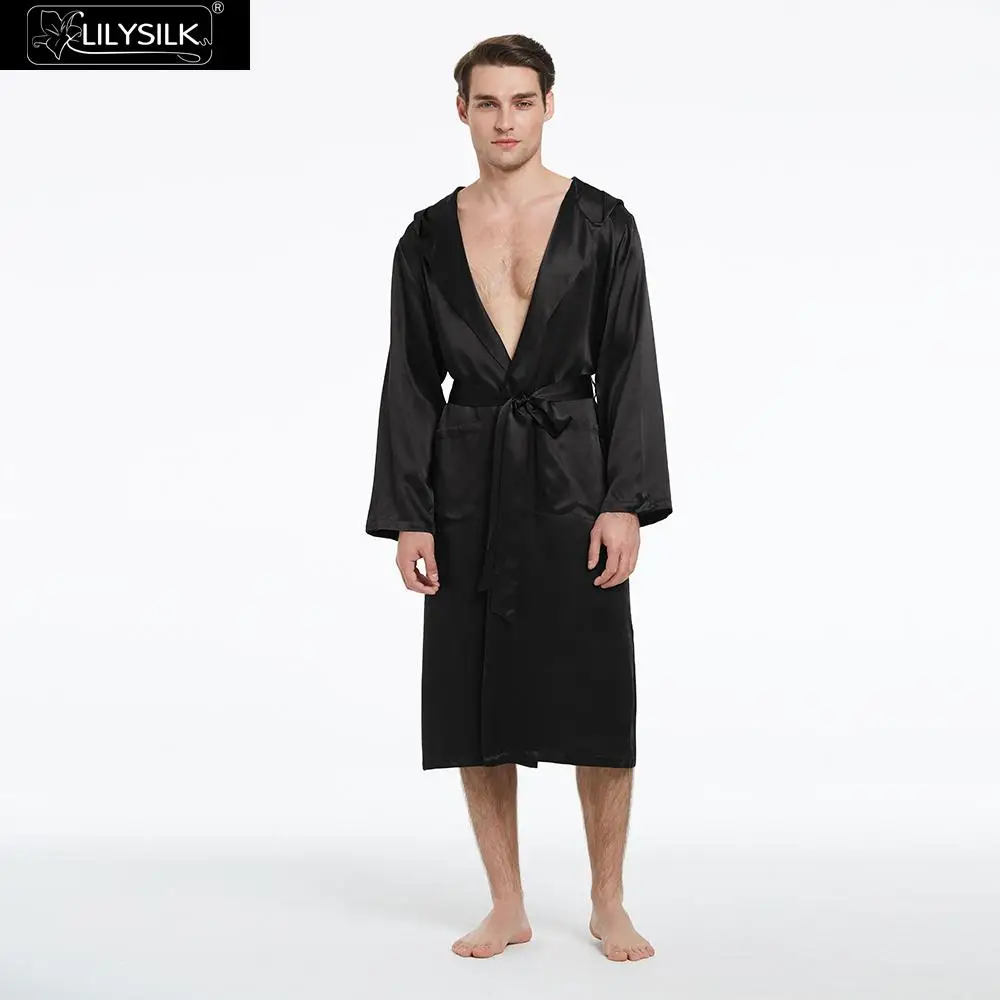 LilySilk халат одежда для сна мужчин чистый 100 шелк 22 momme Роскошный натуральный черный
