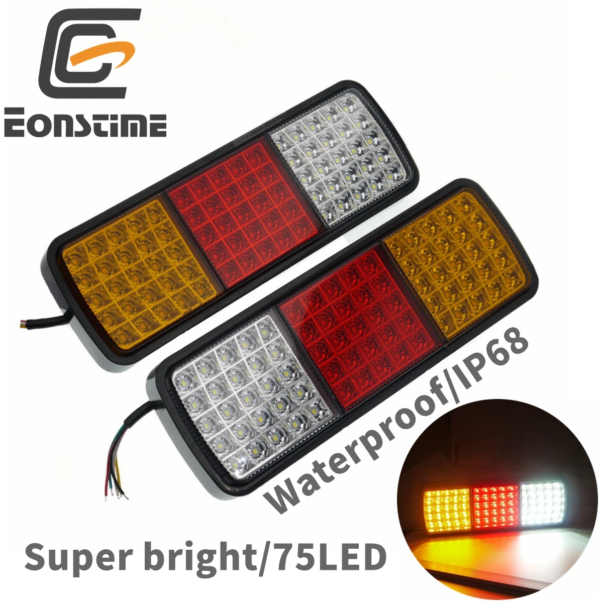 Eonstime 2 шт 75LED 12 V автомобилей Truck Boat задний фонарь прицепа Stop тормозные обратного лампа караваны микроавтобус, автомобиль ДОПОГ