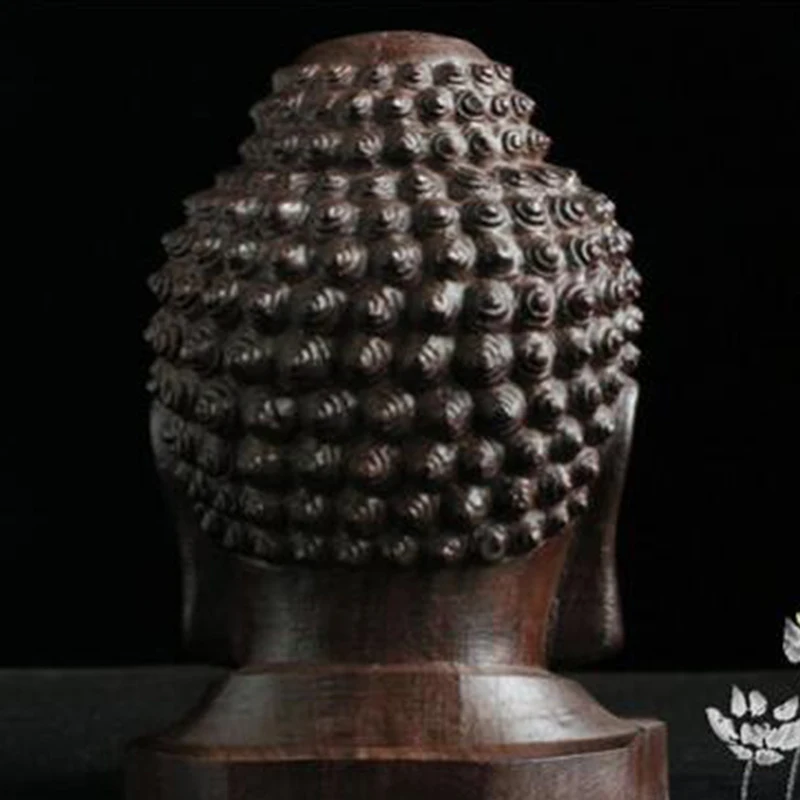 Wooden Mahogany Buddha Head Statue - Handcrafted Figurine for Home Decor image 5
