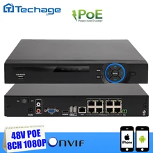 Techage Подлинная 48 В 8-КАНАЛЬНЫЙ 1080 P POE NVR Системы ВИДЕОНАБЛЮДЕНИЯ P2P XMEYE ONVIF в Реальном Времени Сетевой Видеорегистратор Полный 1080 P 2-МЕГАПИКСЕЛЬНАЯ POE для IP камера