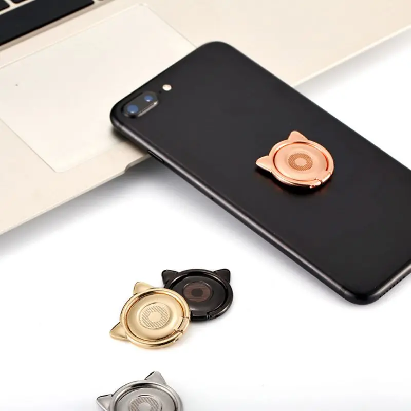 Metal Cute Cat Ear Ring Holder 360 Degree Rotary Smartphone Finger Ring Stand for Samsung iPhone Xiaomi Cellphones