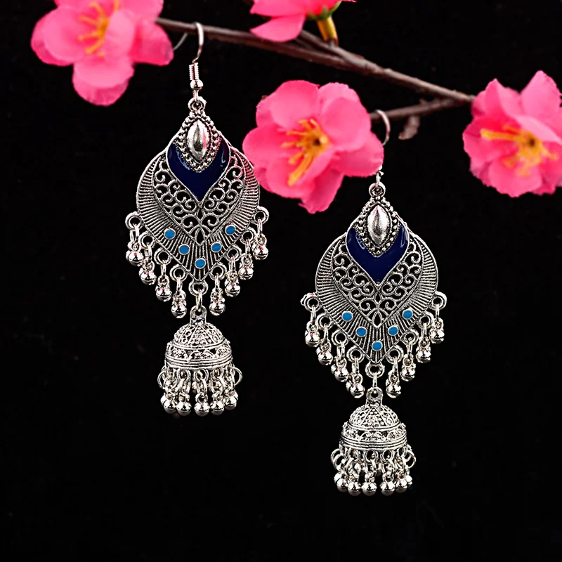 DOUVEI индийские ювелирные изделия Jhumka серебряные полые колокольчики Эффектные