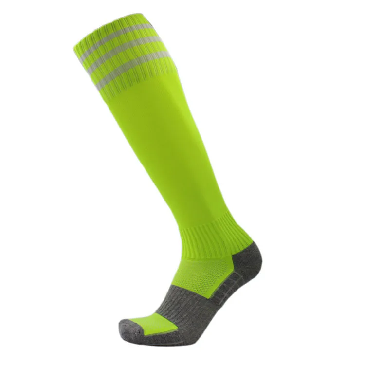 Brothock полотенце с изображением футбольного мяча носки чулки мужские высокие противоскользящие толстые спортивные носки фабричные прямые Беговые чистые полосатые футбольные носки - Цвет: Fluorescent green
