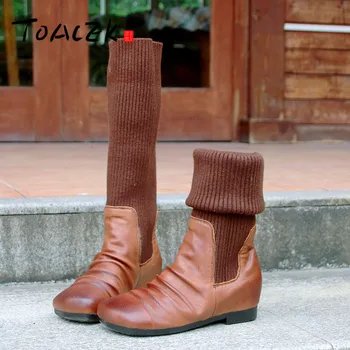 

Socks Boots Fall Winter new sweater knitted short boots women's retro flat-bottomed boots handmade original women's boots