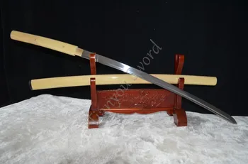 

SHIRASAYA JAPANESE SAMURAI SWORD HARD WOOD BULL HORN SCABBARD FULL TANG 9260 STEEL BLADE BATTLE READY CAN CUT BAMBOO TREE