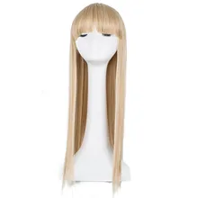 Парик блонд Fei-Show Синтетические длинные прямые карнавальные волосы термостойкие плоские челки Хеллоуин костюм Cos-play женские шиньоны