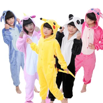 

Onesie Kids Unicorn Kigurumi Pajamas Panda Licorne Stitch Pijama Boys Girls Animals Flannel Pajama Cosplay Hooded Sleepers 3-13Y