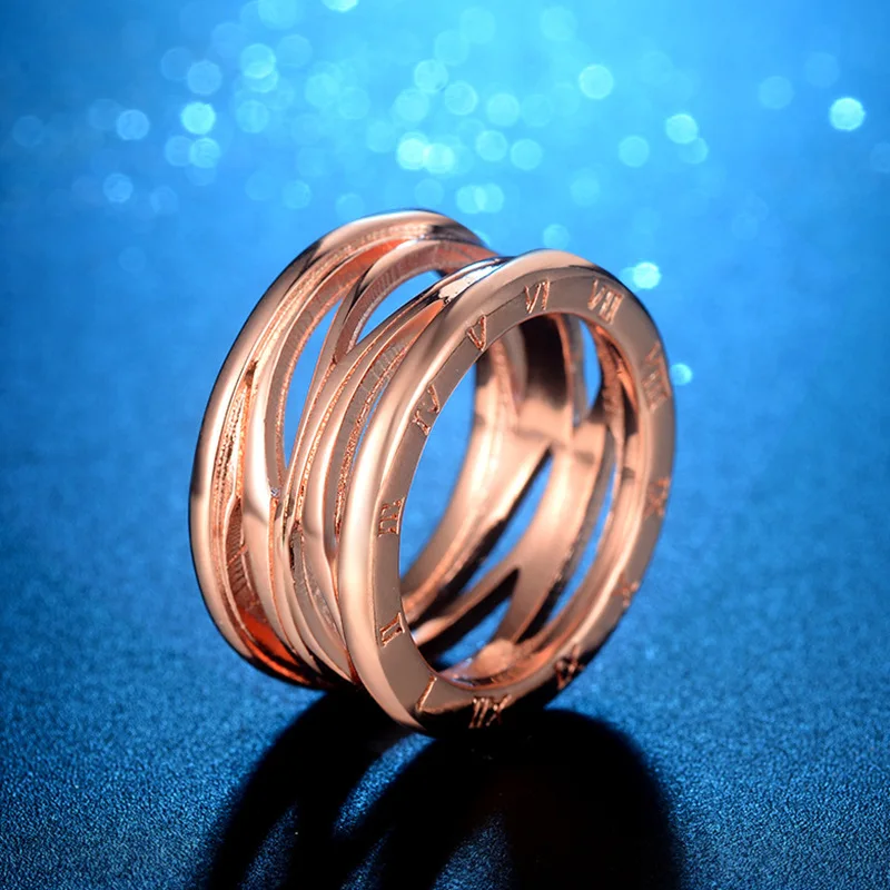 Kemstone Personalized Wide Roman Numerals Wedding Ring Rose Gold Color Multilayer Criss-Cross Luxury Jewelry Wholesale