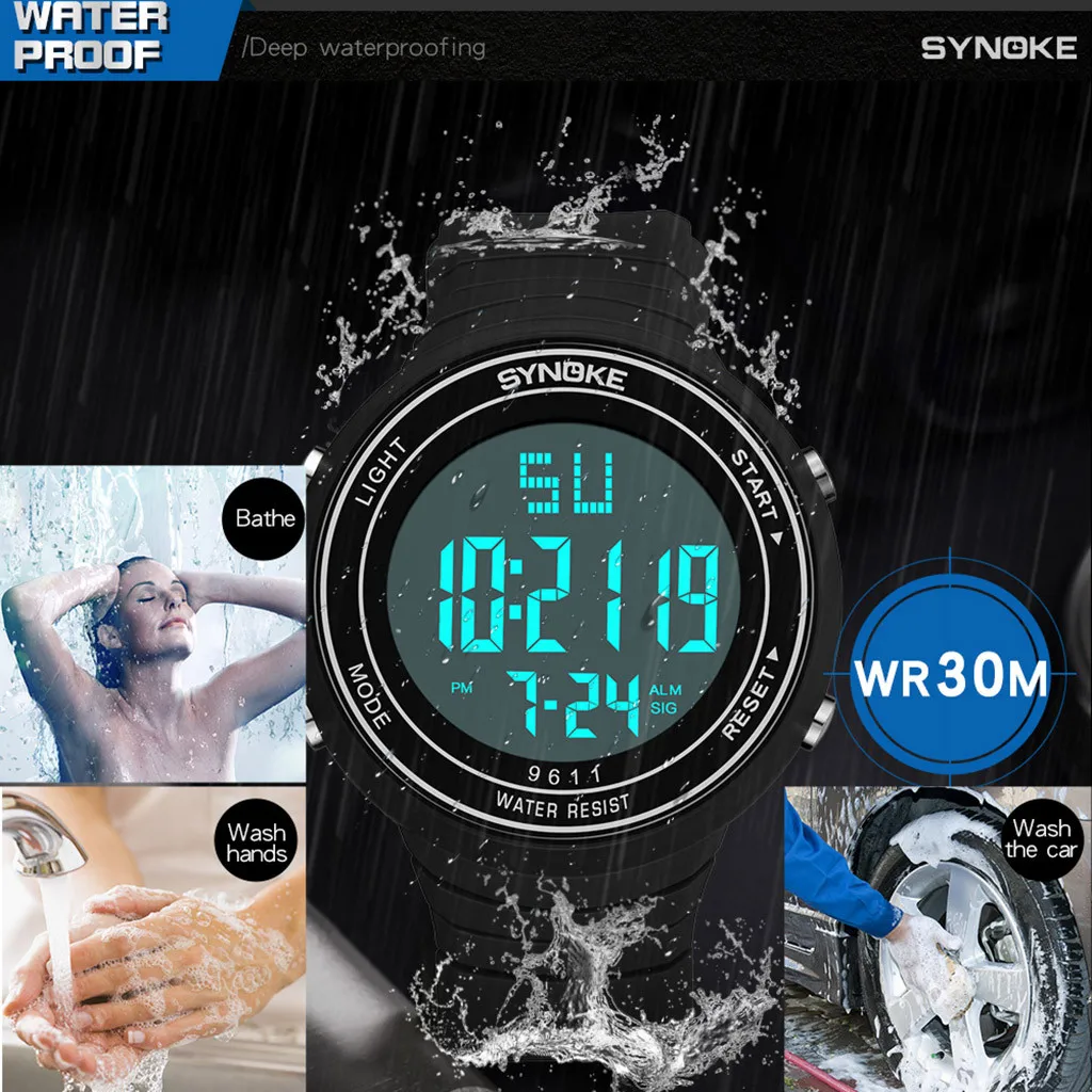 SYNOKE модный спортивный бренд для мужчин цифровые часы электронные Спорт на открытом воздухе Multi Функция тенденция большой экран модные
