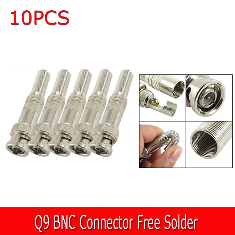 Connectors 5pcs/lot Free Welding Q9 Head CCTV Silver BNC Male Video Plug Coupler Connector to Screw for RG59 Cable Adapter Copper Core Cable Length: Other 