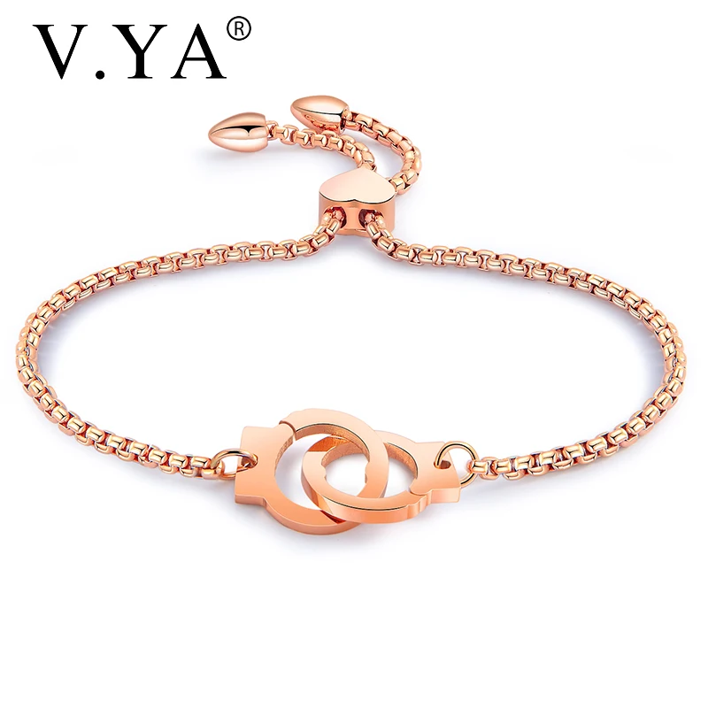 

V.YA Simple Handcuff Bracelet For Women Stainless Steel Adjustable Bracelet Rose Gold/Silver Bead Bangles Chain For Female Gift