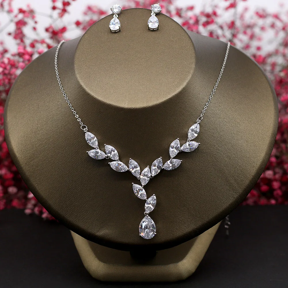 Fashion Cubic Zirconia Jewelry Sets Y Shape Necklace Choker Women Party