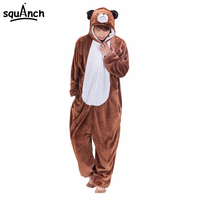 Коричневая собака кигурумис для взрослых женщин мужчин пара Onesie забавная Пижама