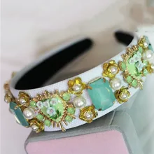 Новинка года, винтажная корона в стиле барокко, зеленое сердце, золотой обруч с листьями, широкий белый керамический цветок, ободки, украшения для волос, свадебная тиара