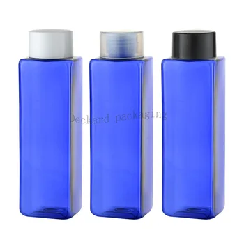 

250ml Plastic Cap Screw Top Cover Square Clear Blue Bottles Toilet Containers Refillable PET Plastic Empty Bottle for Skin Care