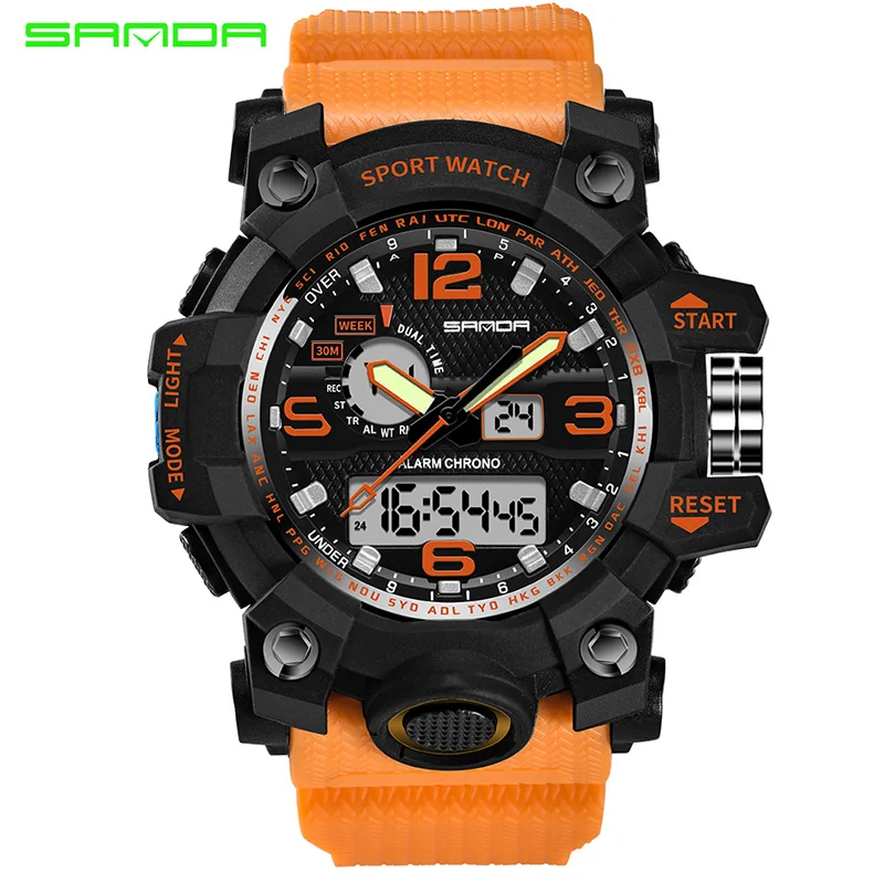 G стиль, военные часы, водонепроницаемые спортивные часы, мужские светодиодный цифровые часы, лучший бренд, роскошные часы, для кемпинга, дайвинга, relogio masculino - Цвет: orange