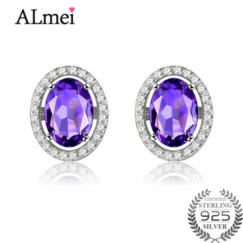 

Almei 1ct Oval Purple Amethyst Silver Color Stud Earring 925 Sterling Silver Party Fine Jewelry for Women Free Gift Box 40%FR020