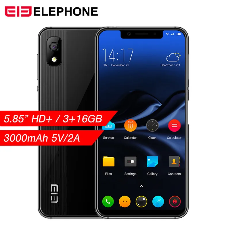 Elephone A4 мобильного телефона 5,85 дюйма Notch Экран Android 8,1 Dual SIM 4G смартфон 3 GB Оперативная память 16 Гб Встроенная память 3000 mAh лицо Fingerpringt ID