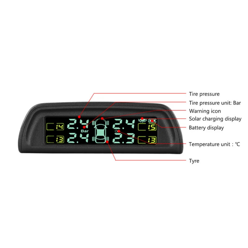 Беспроводной автомобиль грузовик TPMS сигнализация давления в шинах 5 в солнечной энергии ЖК-монитор системы 4 внешних датчика