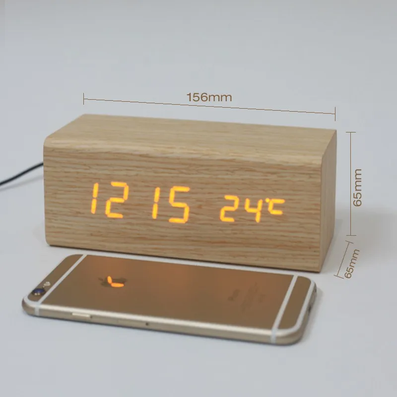Деревянный светодиодный Будильник с управлением звуками, цифровые настольные часы Despertador