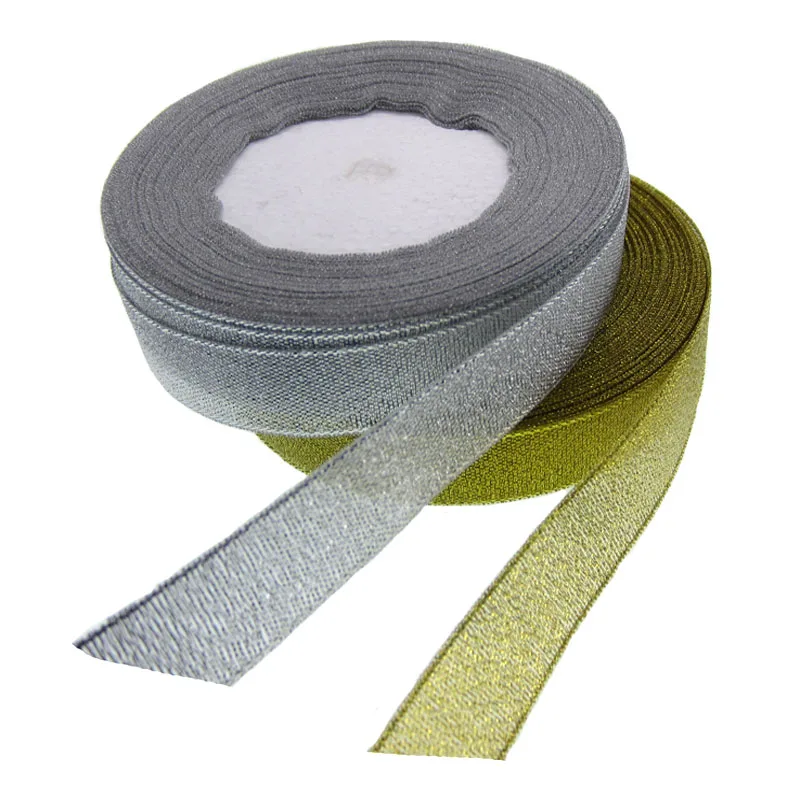 

100 ярдов, 5/8 дюйма, серебристая/Золотистая лента из органзы, блестящее украшение для вечерние НКИ, дома, свадьбы, упаковки подарков, Рождественская лента с бантом, 1,5 см