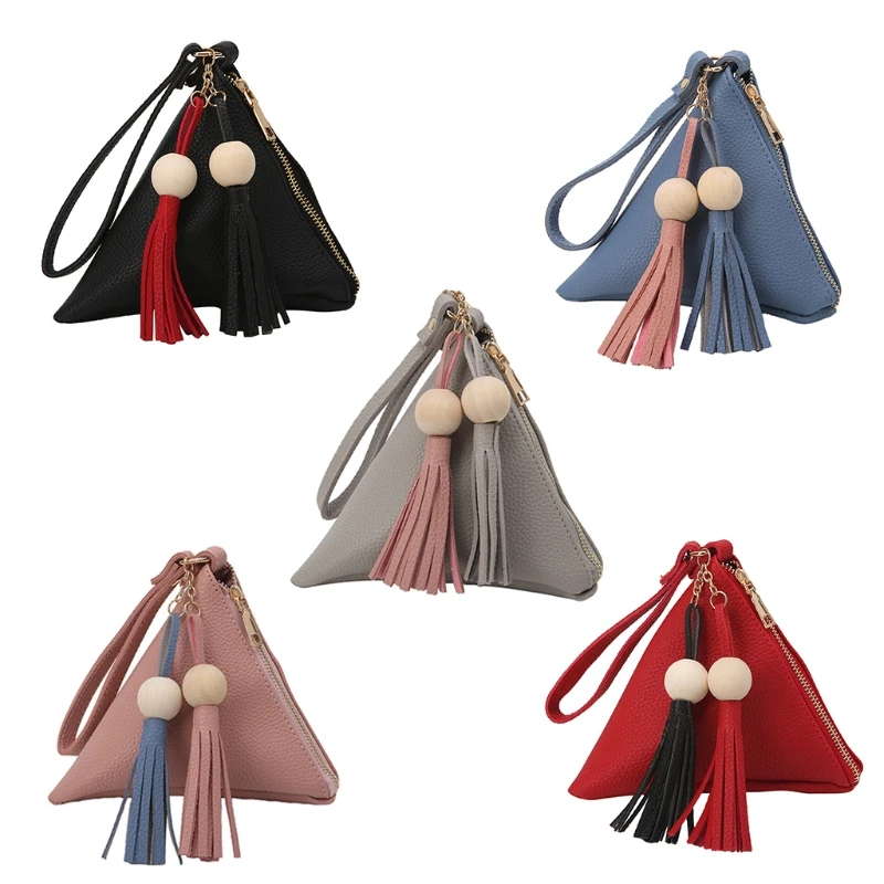 

2018 Fashion Women Mini HandBag Tassel Bead Triangle Design Handbag Purse Bag Newest Cute PU Leather HandBag 5 Colors