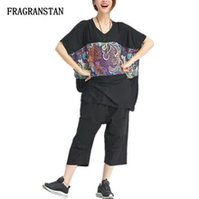 Женская весенне-летняя Черная Футболка с рукавами «летучая мышь» Женская модная принт в этническом стиле плюс размер Топ Повседневная Женская футболка с круглым вырезом JQ495