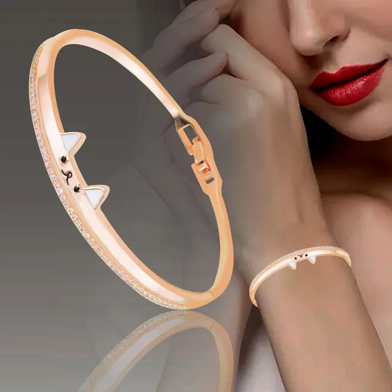 

SINLEERY Lovely Cute Enamel Cat Bangle For Women Rose Gold Color Beautiful Bracelet Best Friends Birthday Gift SL132 SSO