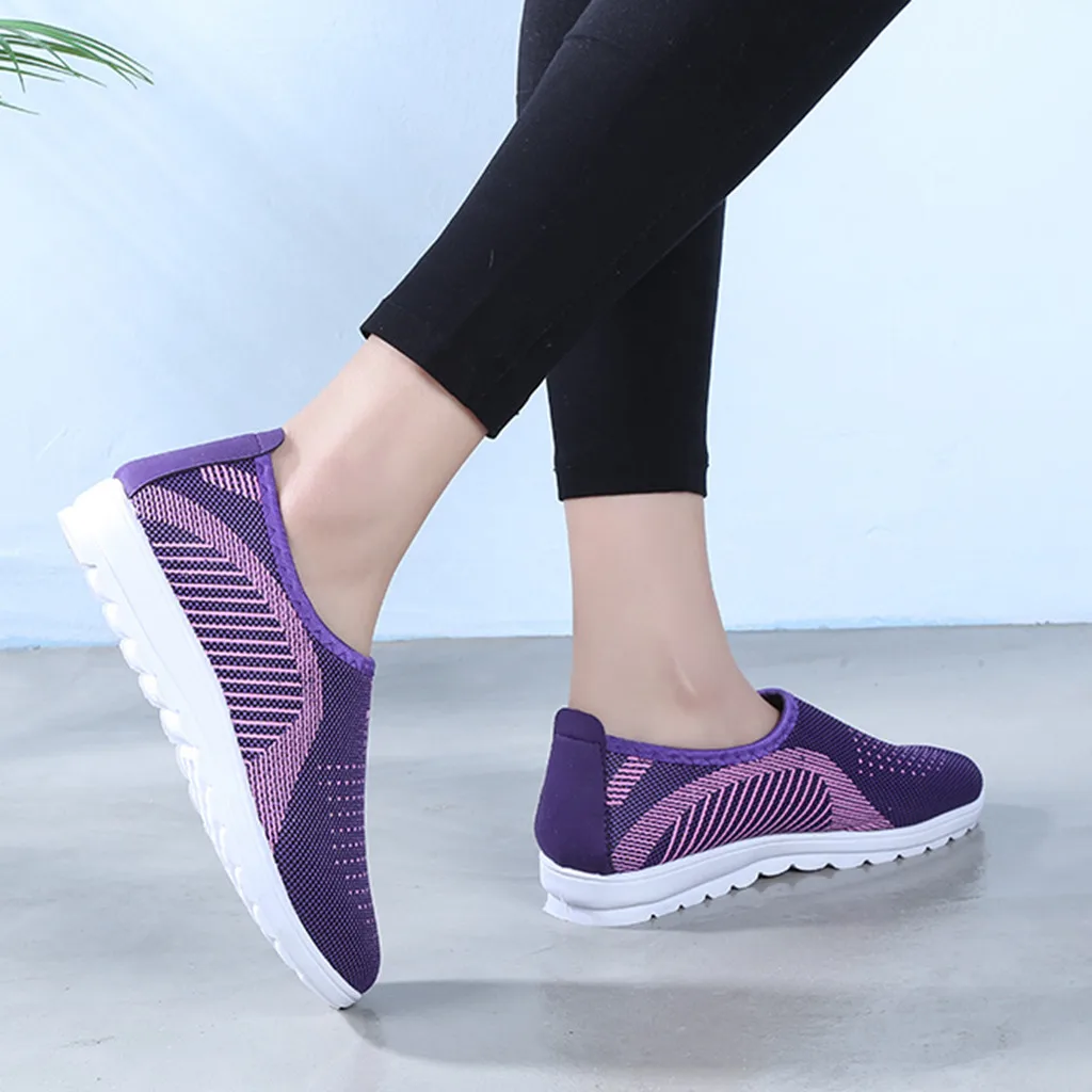 Women's Mesh Flat shoes patchwork slip-on Cotton Casual shoes for woman Walking Stripe Sneakers Loafers Soft Shoes zapato