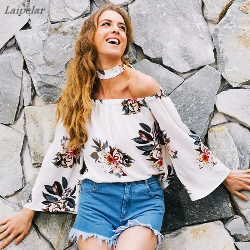 

Women's Casual Boho Floral T Shirt Tops Summer F with Choker 2018 Laipelar