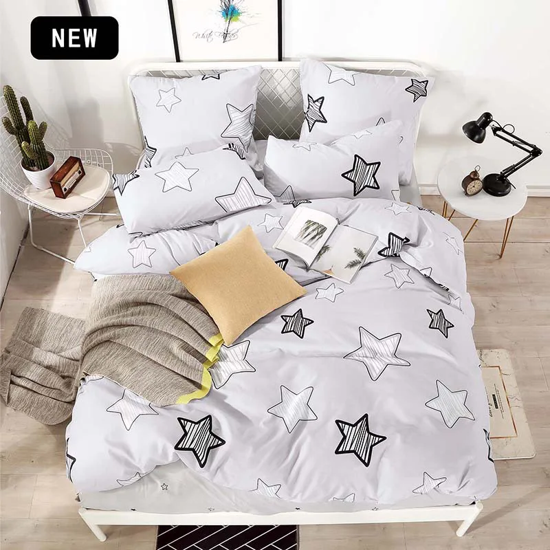 Alanna Printed Solid bedding sets Home Bedding Set 4-7pcs High Quality Lovely Pattern with Star tree flower - Цвет: T1020