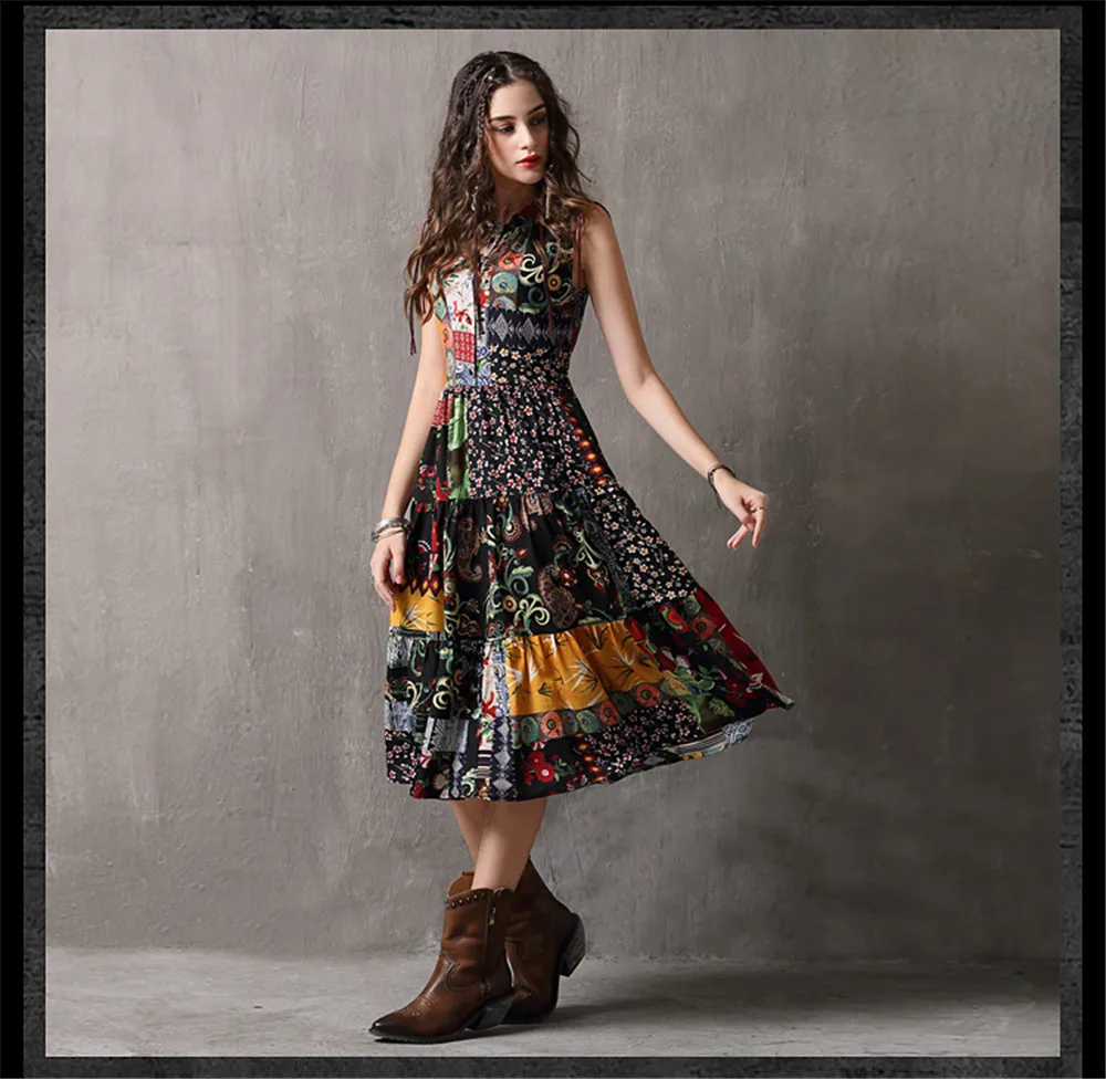 Vintage Printed Summer Dress 2018 New Denim Women Tank Dresses Sleeveless A-line Ruffles Hem Sundresses Vestidos Femininas (13)