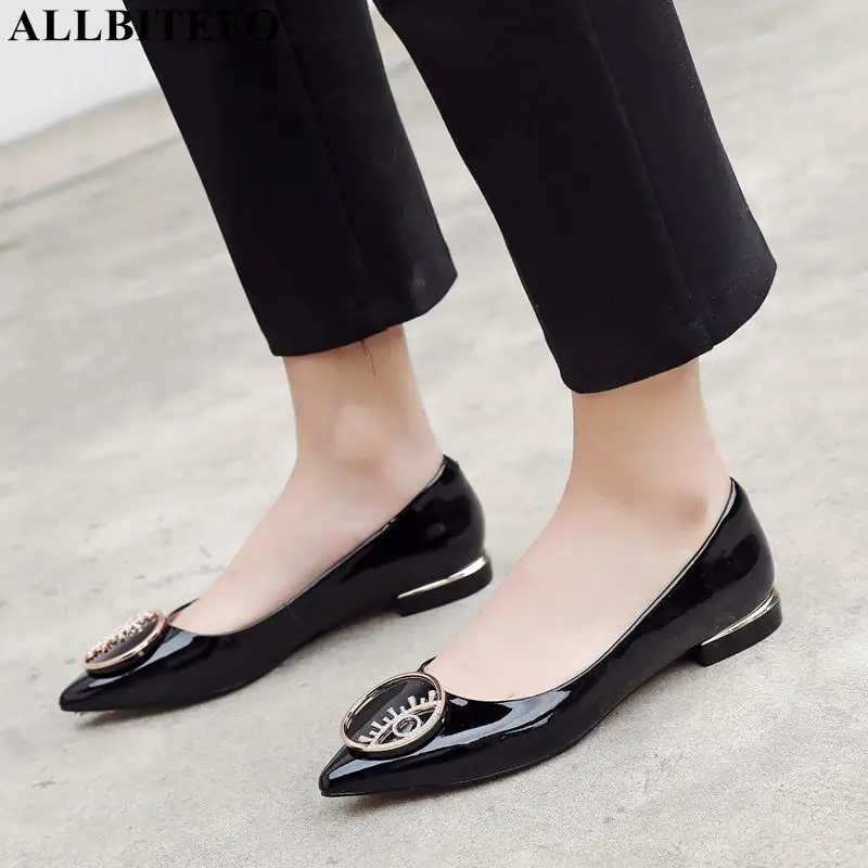 

ALLBITEFO large size:33-43 genuine leather low-heeled women shoes high quality office ladies shoes women flats flat heel shoes