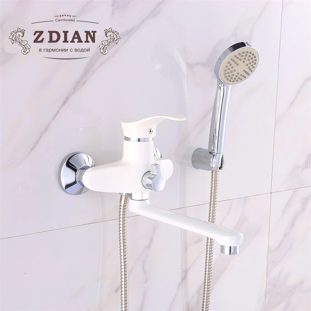 

New Arrival 1 Set Zinc Alloy Outlet Pipe Beige Bath Shower Faucets Mixer Tap With Hand Sprayer Shower Head Bathroom Taps